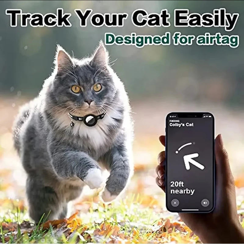 Reflective Breakaway Cat Collar with AirTag Holder & Bell – Safe, Stylish, and Smart Tracking