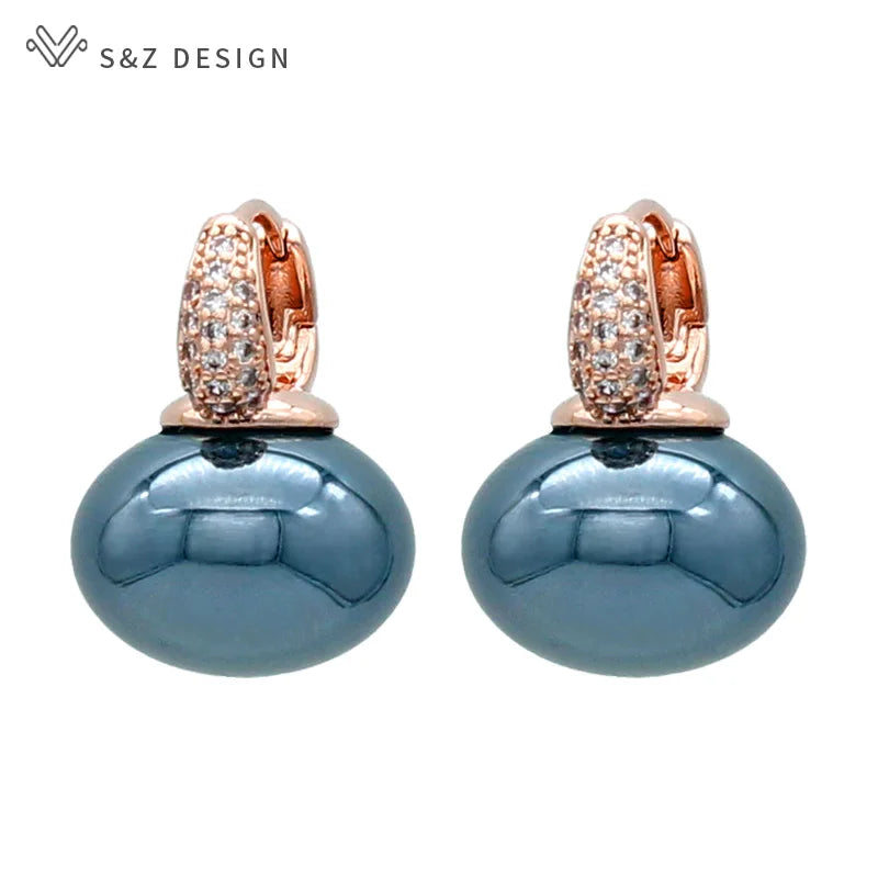 S&Z DESIGN Elegant Bread Round Pearl Dangle Earrings – Cubic Zirconia Wedding Jewelry Gift for Women