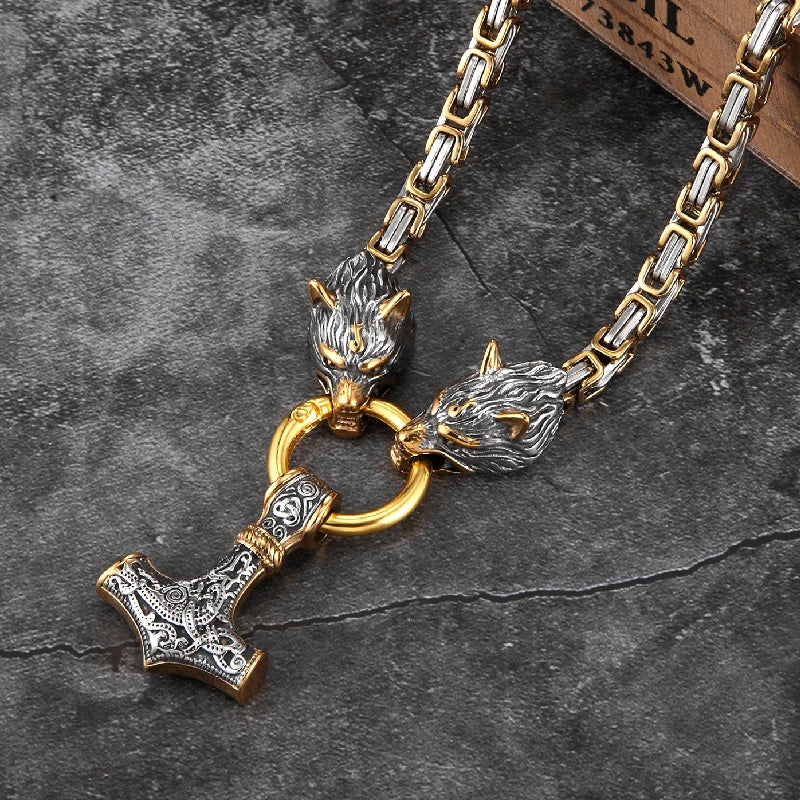 Nordic Viking Wolf Head Necklace | Norse Rune Amulet Stainless Steel Pendant for Men