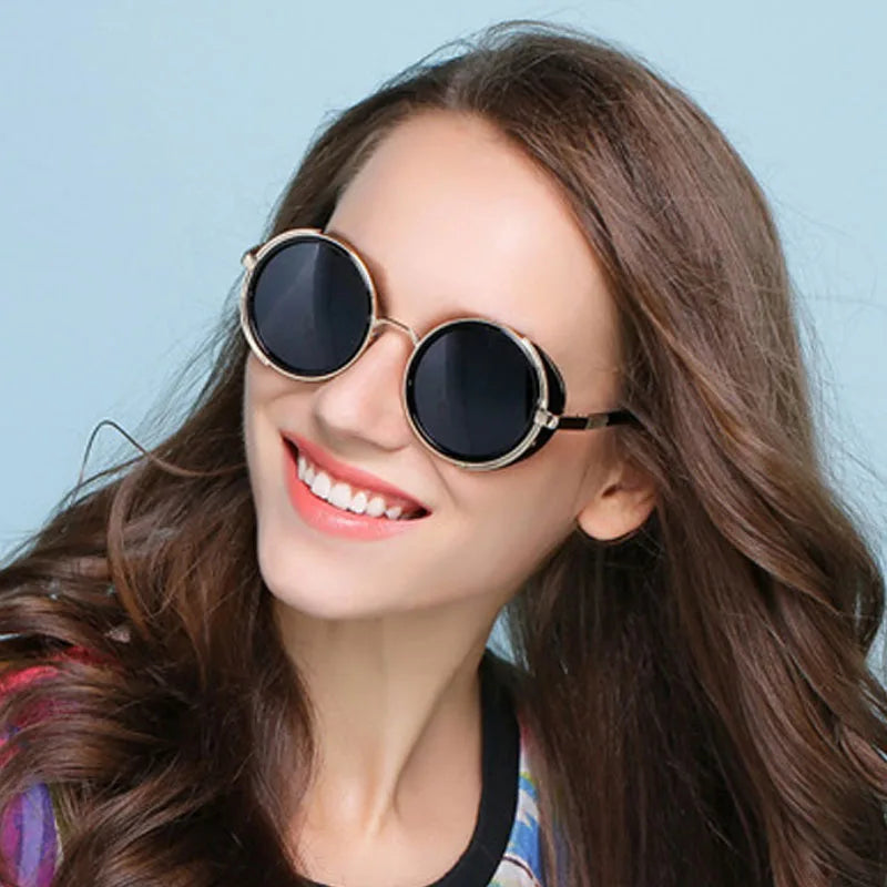 SHAUNA™ Vintage Round Steampunk Sunglasses – Unisex Retro Punk UV400 Designer Eyewear