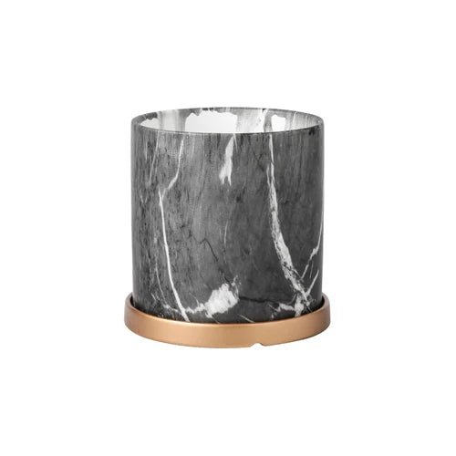 Marbella™ European Marble Ceramic Planter – Gold Tray Succulent Pot for Home & Garden