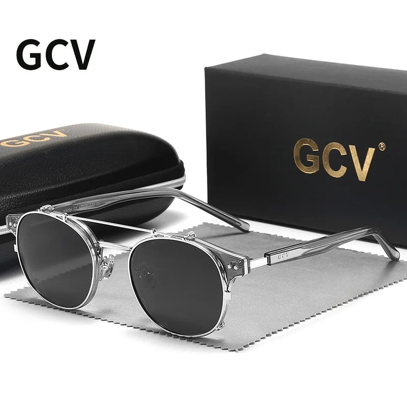 GCV™ Gothic Retro Steampunk Sunglasses – Double Layer Polarized Lens, Acetate Frame, Blu-Ray Filter, Unisex