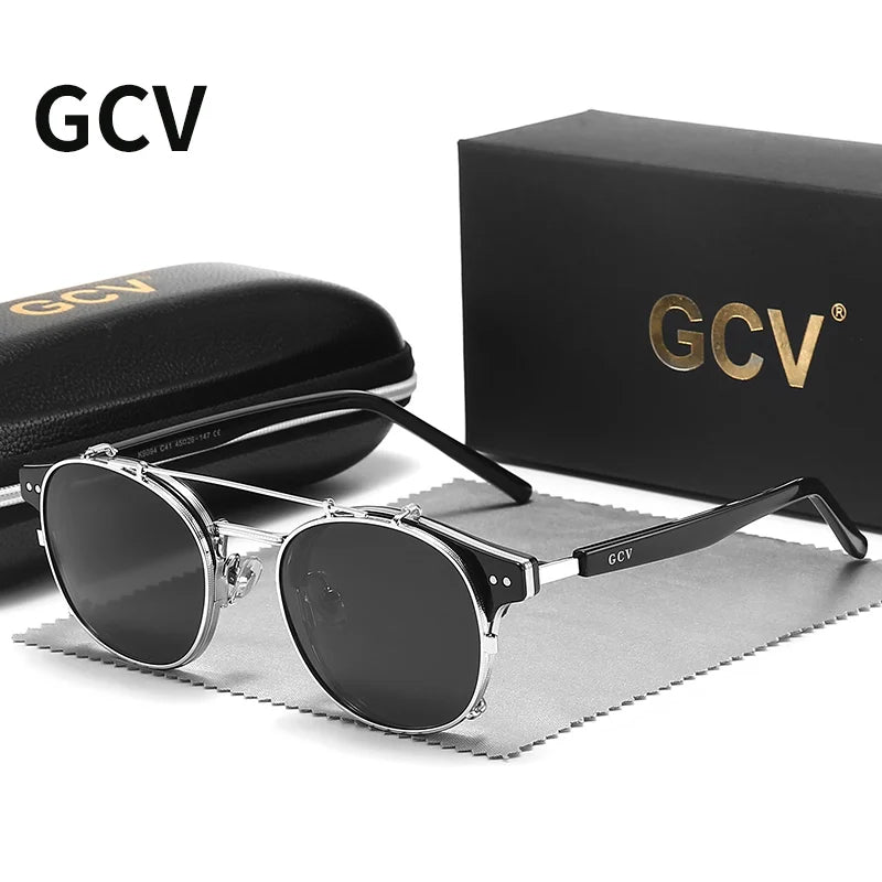 GCV™ Gothic Retro Steampunk Sunglasses – Double Layer Polarized Lens, Acetate Frame, Blu-Ray Filter, Unisex