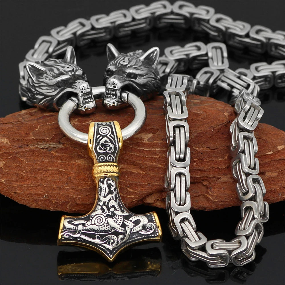 Nordic Viking Wolf Head Necklace | Norse Rune Amulet Stainless Steel Pendant for Men
