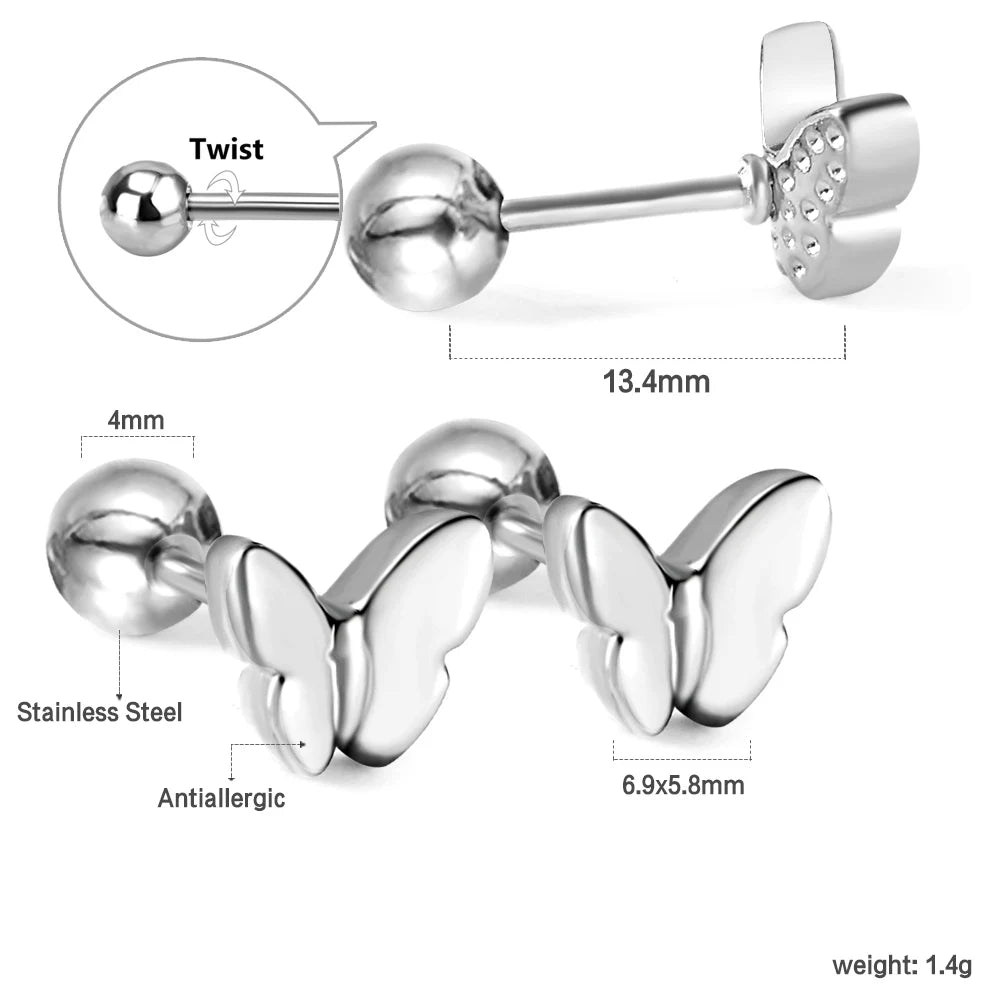 LUXUSTEEL Mini Cute Stud Earrings – Stainless Steel Heart, Butterfly, Rabbit Designs for Women & Girls | Helix & Cartilage Piercing Jewelry