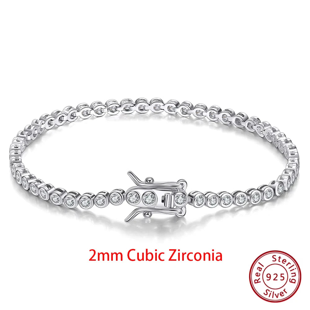 Rinntin 925 Sterling Silver Tennis Bracelet – Luxury Clear Zirconia Chain for Women (1.5/2/3mm Options)