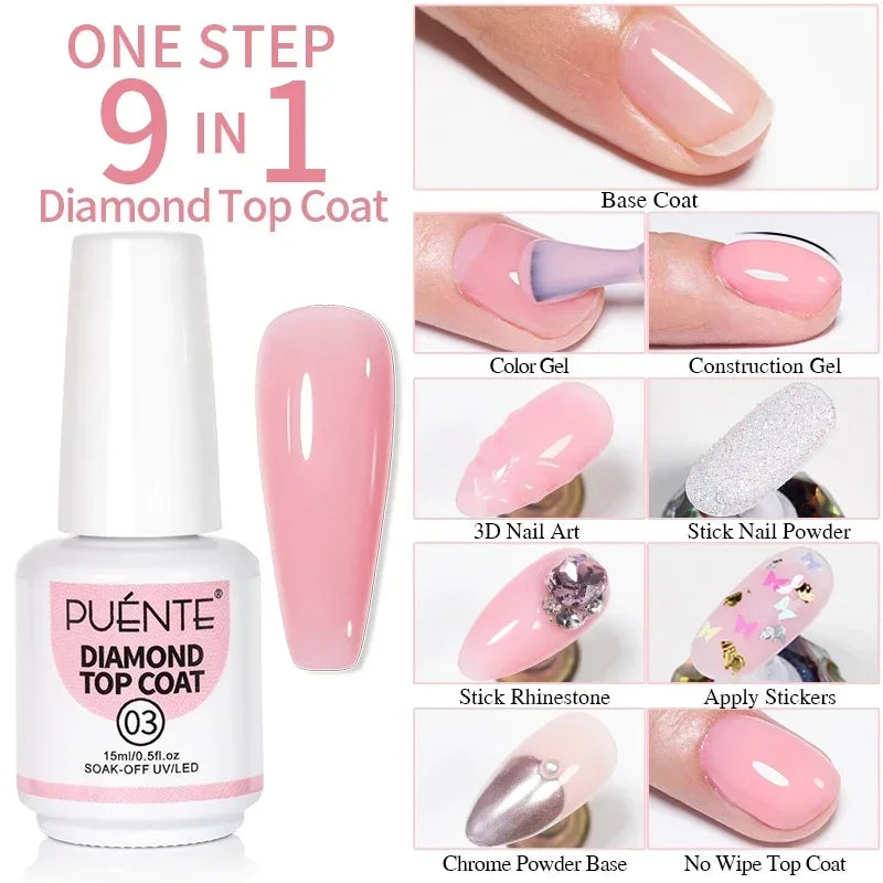 15ML HEMA-Free Base & Top Coat Set – Crystal Glossy & Velvet Matte Finish for Sensitive Nails | Soak-Off UV/LED Gel Varnish