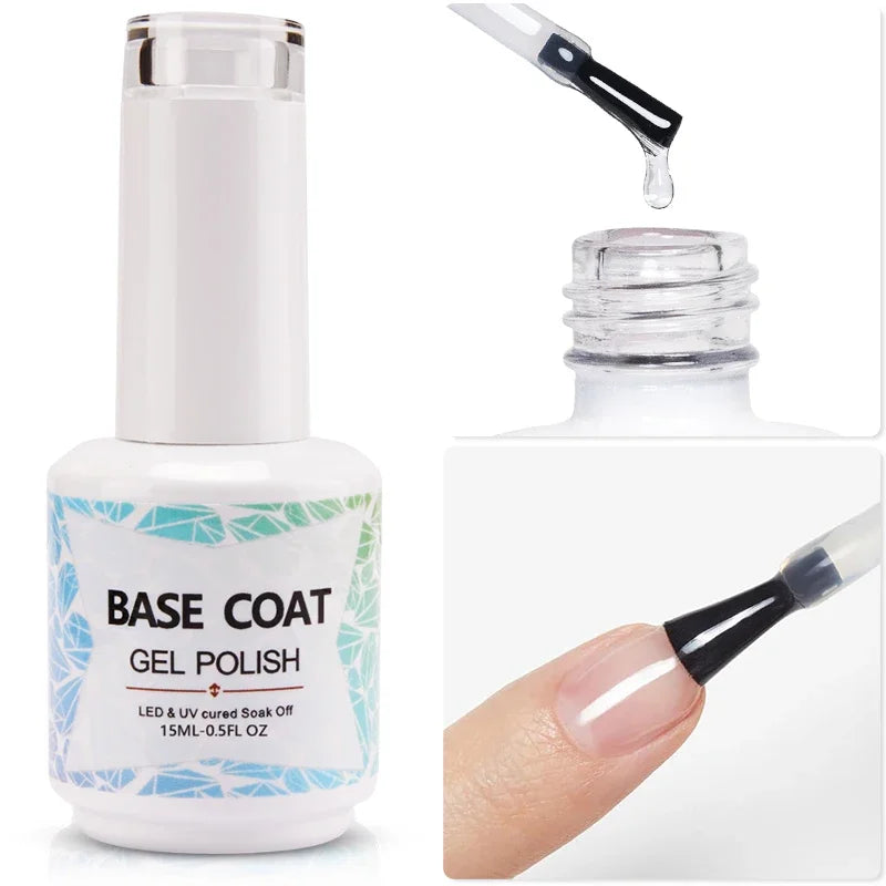 15ML HEMA-Free Base & Top Coat Set – Crystal Glossy & Velvet Matte Finish for Sensitive Nails | Soak-Off UV/LED Gel Varnish