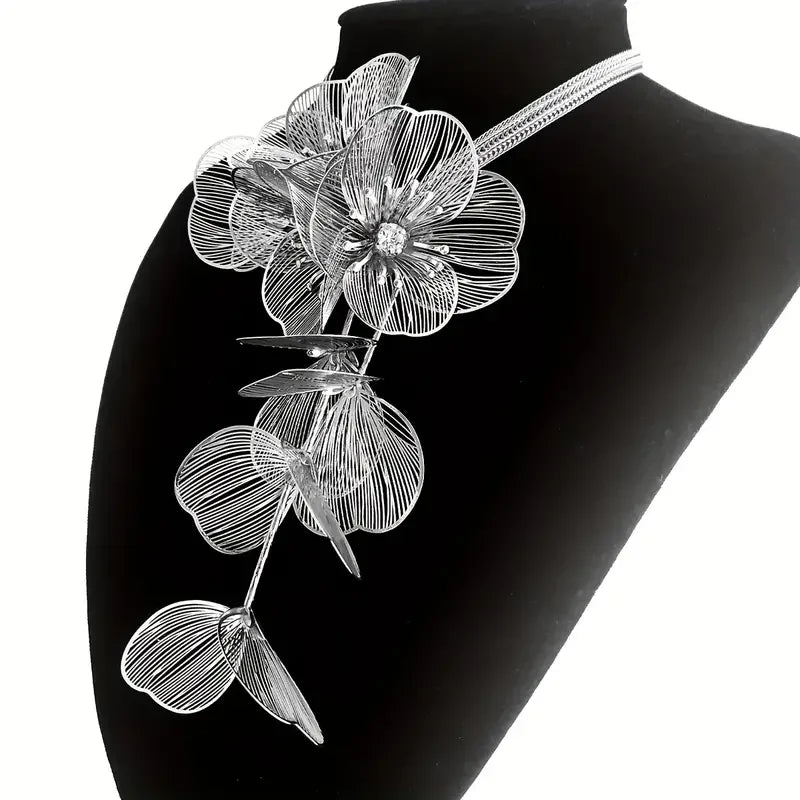 Best Lady™ 3-Piece Vintage Floral Rhinestone Jewelry Set – Handmade Party Statement Necklace, Earrings & Ring