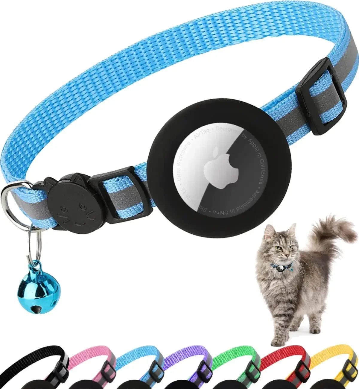 Reflective Breakaway Cat Collar with AirTag Holder & Bell – Safe, Stylish, and Smart Tracking