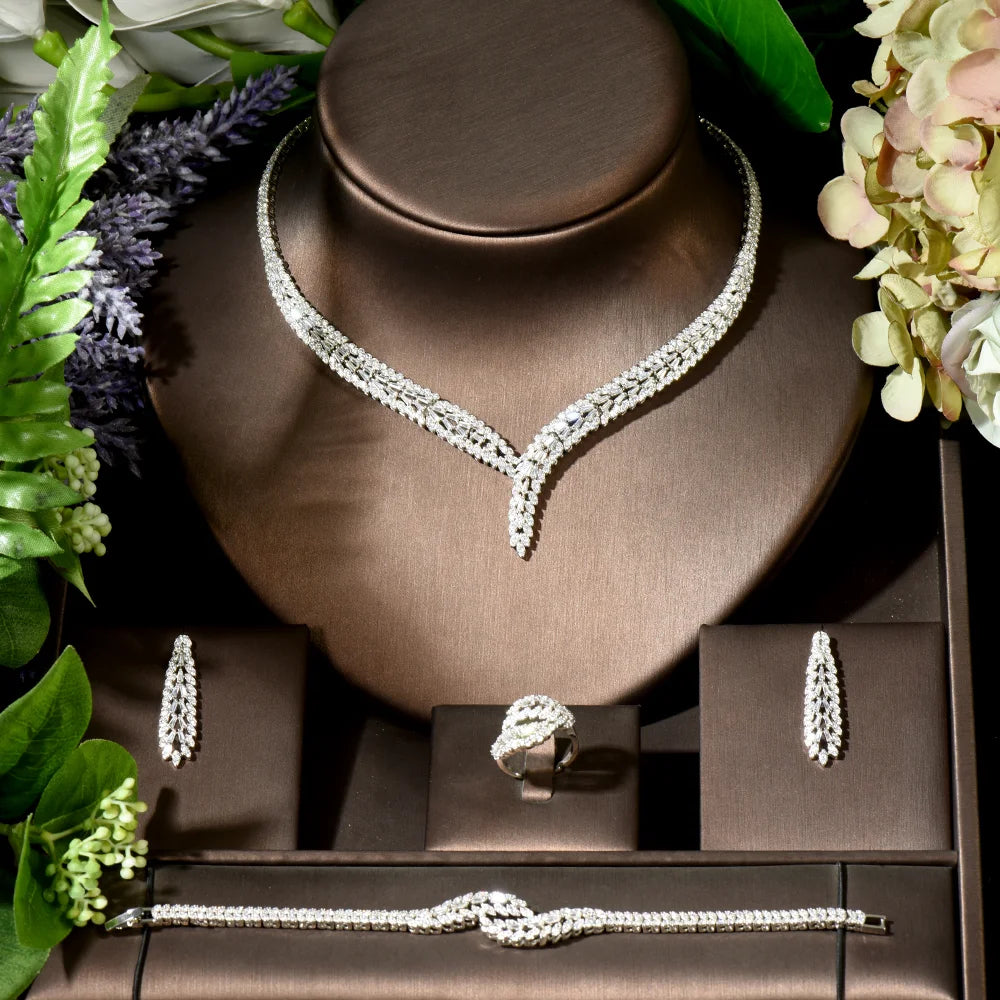 2025 Bestseller: 4-Piece Cubic Zirconia Bridal Wedding Jewelry Set – Timeless Elegance for the Modern Bride