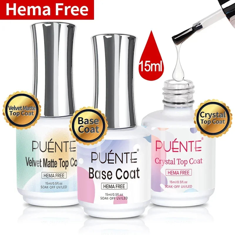 15ML HEMA-Free Base & Top Coat Set – Crystal Glossy & Velvet Matte Finish for Sensitive Nails | Soak-Off UV/LED Gel Varnish