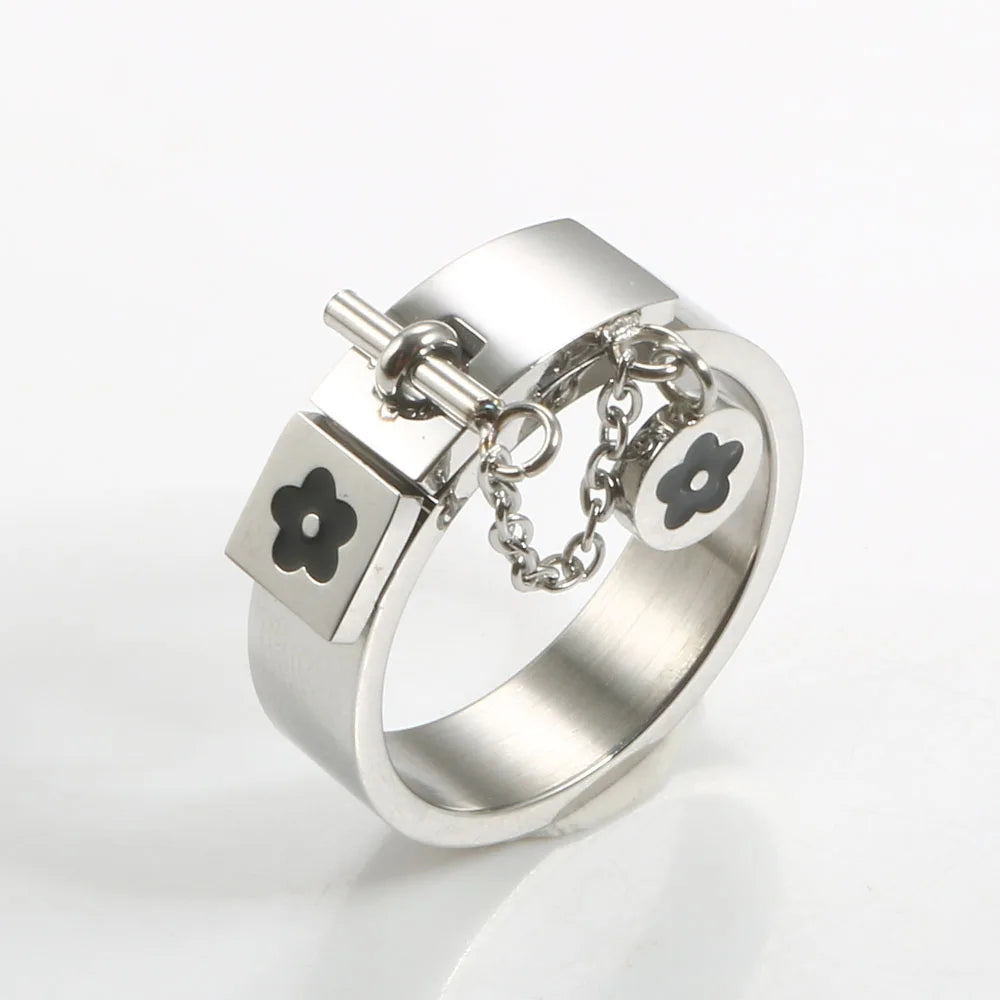 LuxéGlow™ Golden Stainless Steel Jewelry Set – Unisex Bangle Bracelet & Flower Charm Ring