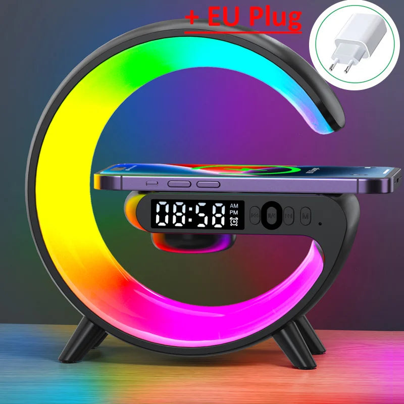 AuraCharge Station™ — 6-in-1 Wireless Charger with Speaker & RGB Night Light