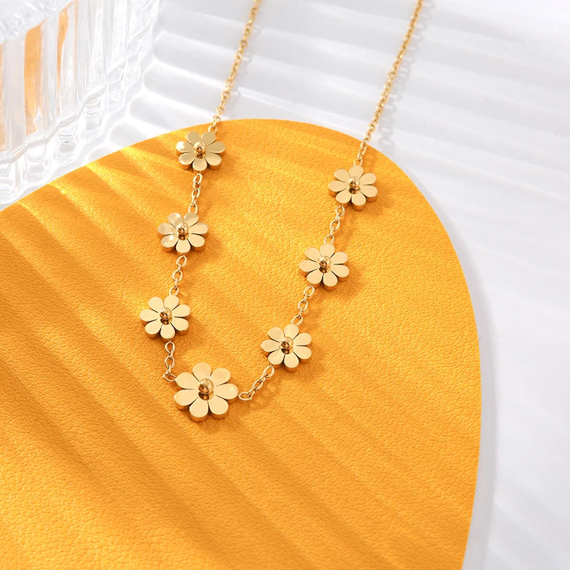 daisy jewelry set waterproof stainless steel jewelry fashion gift set floral accessories hypoallergenic jewelry for women GANEMLY necklace bracelet earring ring