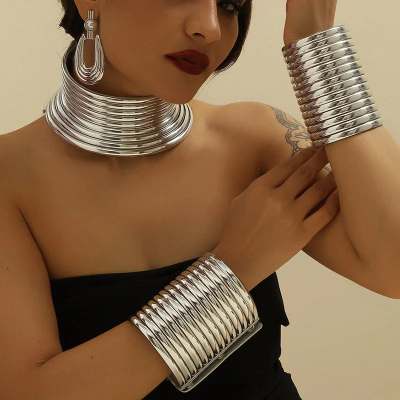 AfriChic™ 5-Piece Vintage African Leather Jewelry Set – Tribal Choker, Bracelet & Earrings Gift Set for Women