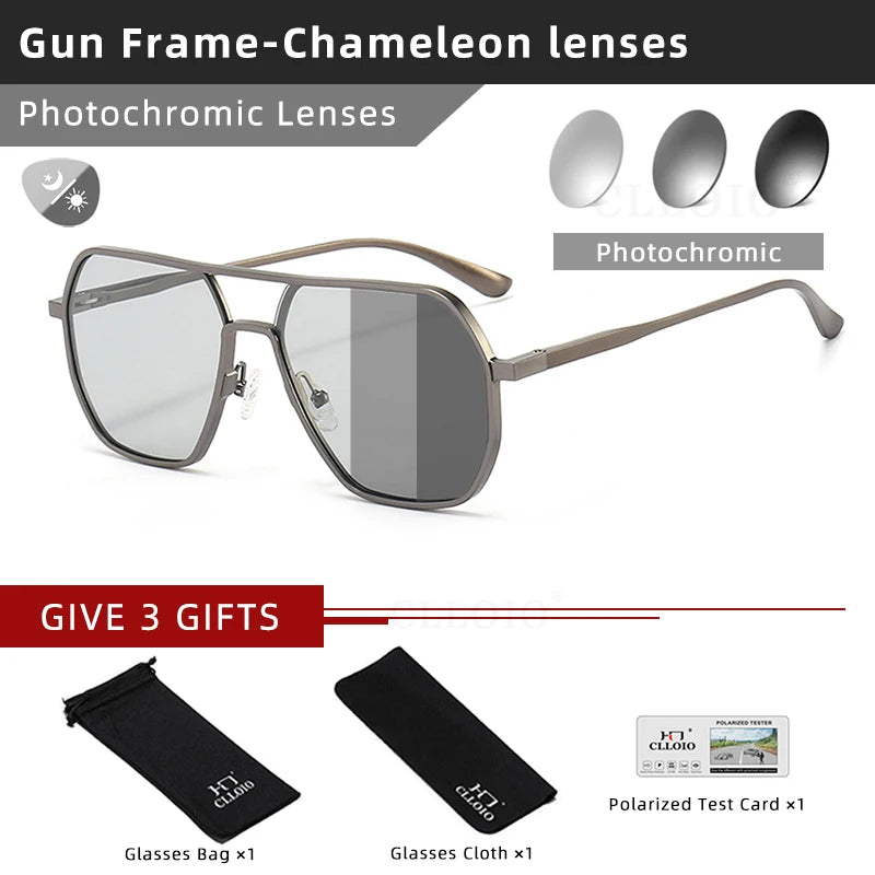 CLLOIO™ Anti-Glare Photochromic Polarized Driving Sunglasses – Day & Night Vision | Aluminum Alloy Frame | UV400 Protection