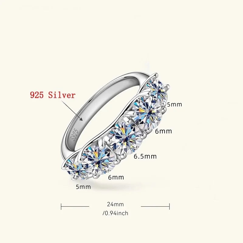 LustraLux™ 18K Gold-Plated 3.6CT Moissanite Ring – 5 Stone S925 Sterling Silver Wedding Band | Certified GRA Diamond Shine