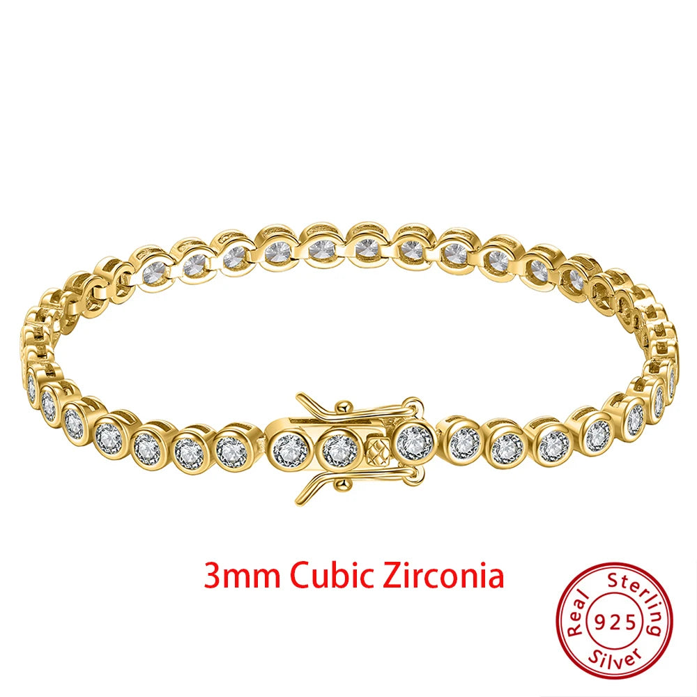 Rinntin 925 Sterling Silver Tennis Bracelet – Luxury Clear Zirconia Chain for Women (1.5/2/3mm Options)