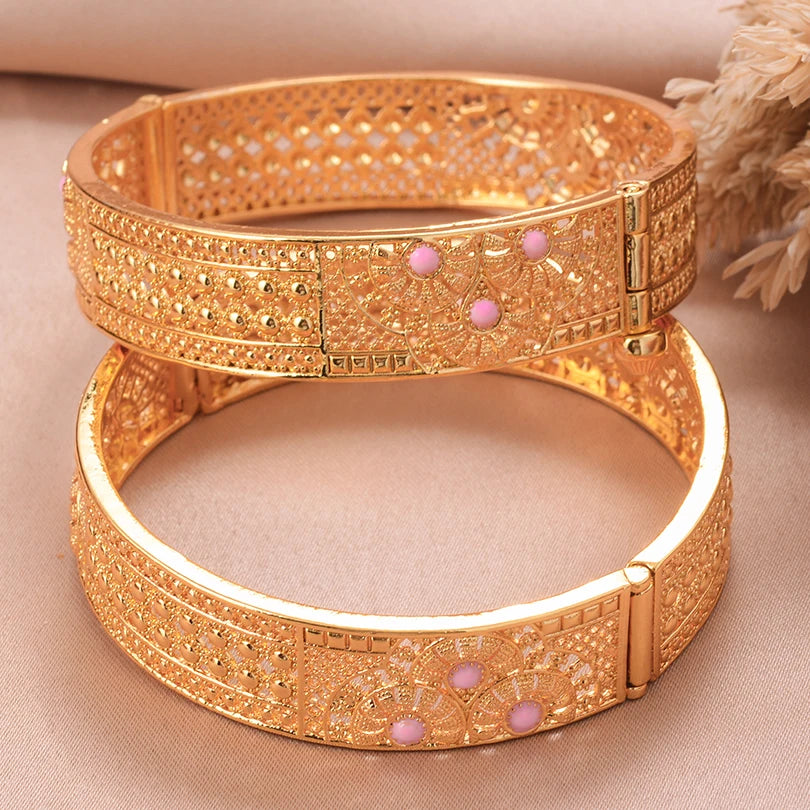 Ethiopian Gold Color Wedding Bangles – African & Middle Eastern Bridal Jewelry for Women