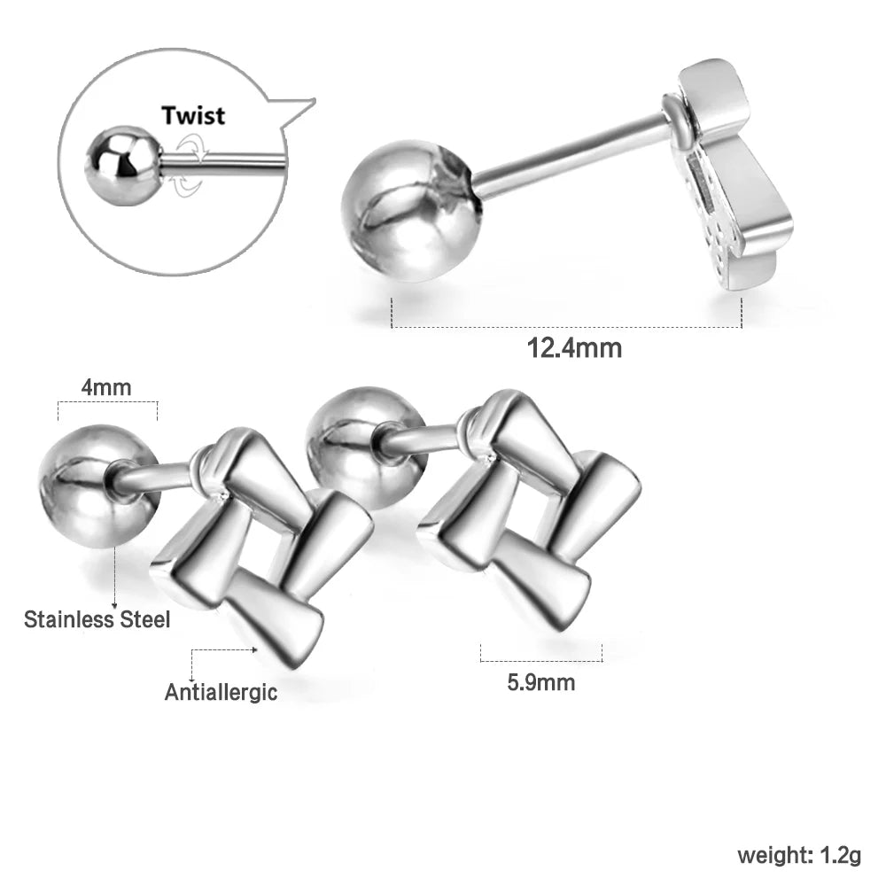 LUXUSTEEL Mini Cute Stud Earrings – Stainless Steel Heart, Butterfly, Rabbit Designs for Women & Girls | Helix & Cartilage Piercing Jewelry