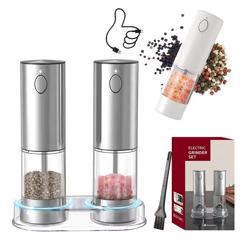 GrindMate™ USB Rechargeable Electric Salt & Pepper Mill (2 pcs)