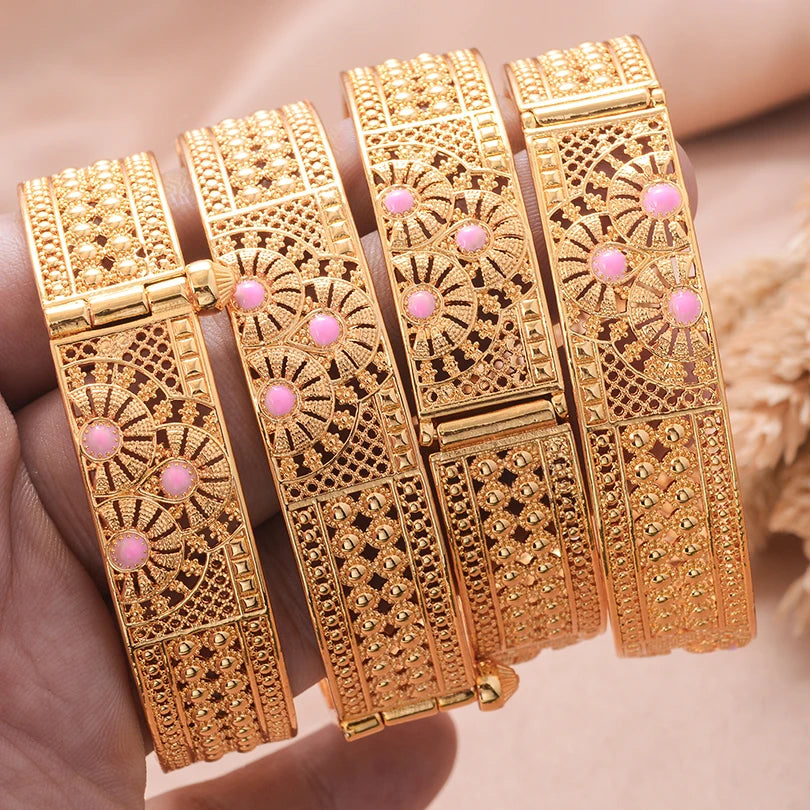 Ethiopian Gold Color Wedding Bangles – African & Middle Eastern Bridal Jewelry for Women