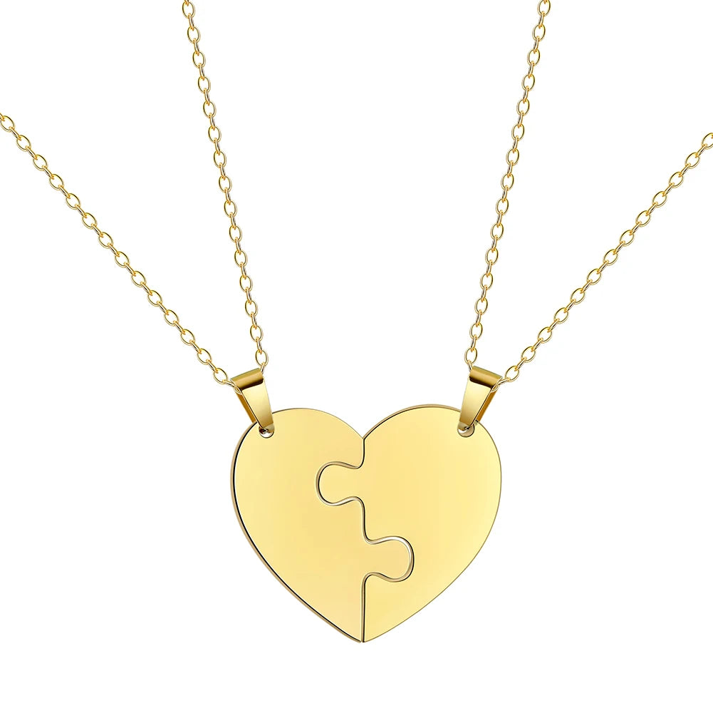 Dreamtimes Love Heart Puzzle Pendant Necklace 2/3/4/5/6 Pieces Stainless Steel Women Men Jewelry Lover Family Friends Gifts