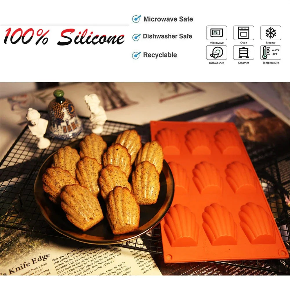 BakeShell™ — Nonstick Silicone Madeleine Cookie Mold (9-Cavity)