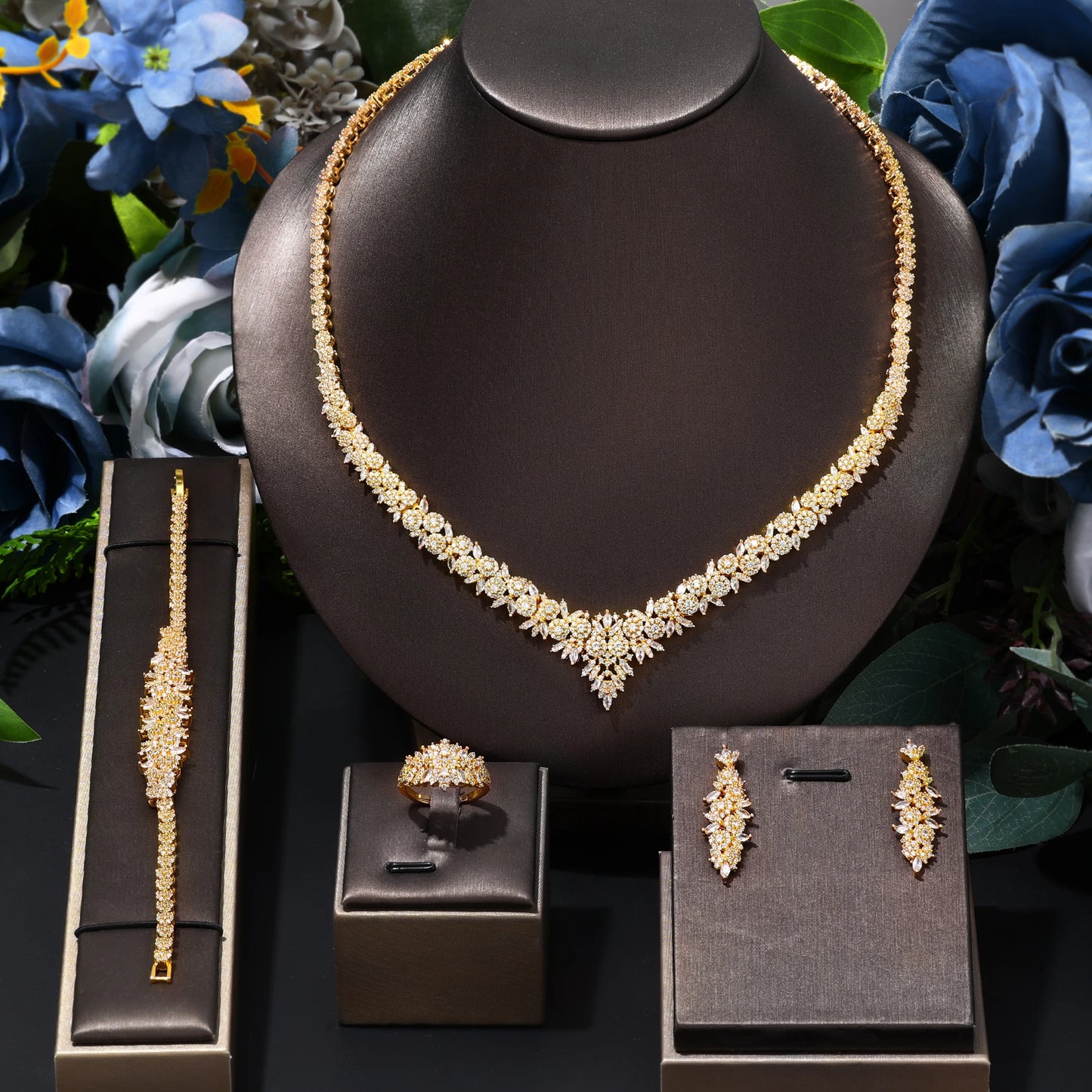 2025 Bestseller: 4-Piece Cubic Zirconia Bridal Wedding Jewelry Set – Timeless Elegance for the Modern Bride