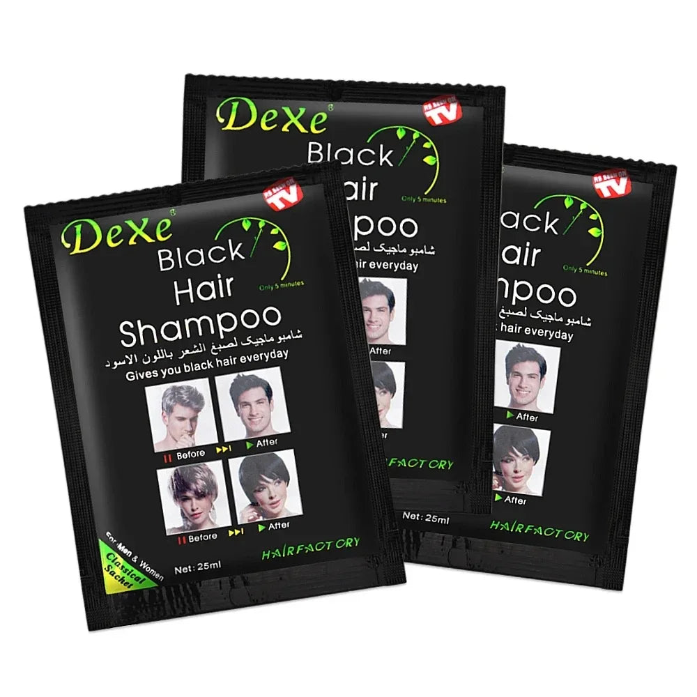 Dexe™ 5-Min Fast Black Hair Shampoo – Herbal Hair Dye with Instant Color Restoration (10-Pack)