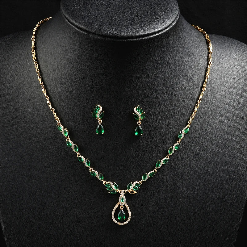 ZAKOL Luxury Zirconia Leaf Bridal Jewelry Set – Elegant Necklace, Earrings, Ring & Bracelet for Weddings