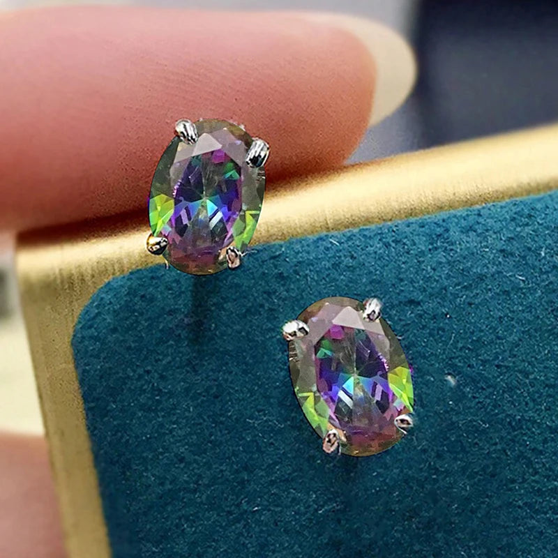 CAOSHI Elegant Oval-Cut CZ Stud Earrings – Simple Shiny Crystal Jewelry for Women | Timeless & Versatile Accessories