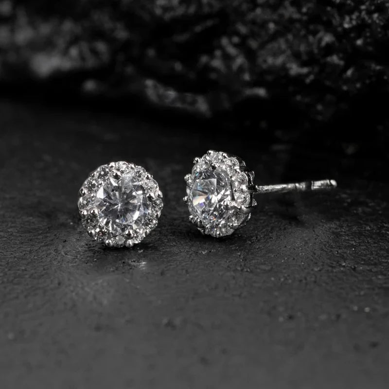 Huitan™ Cubic Zirconia Stud Earrings – Elegant Silver Tone Couple Set for Men & Women
