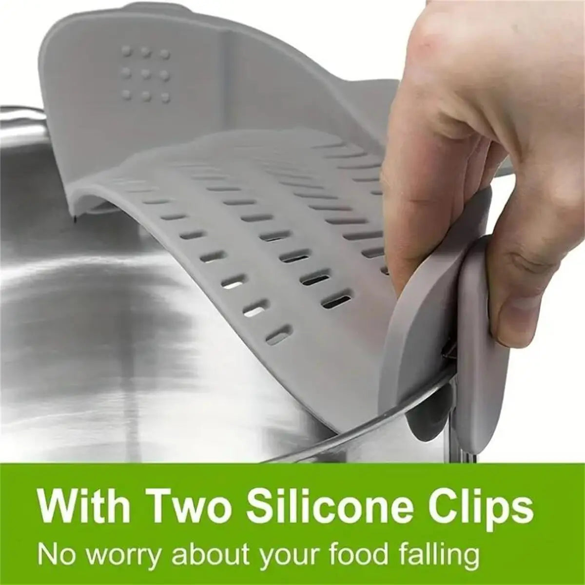 SnapStrain™ — Adjustable Clip-On Pot & Pan Strainer