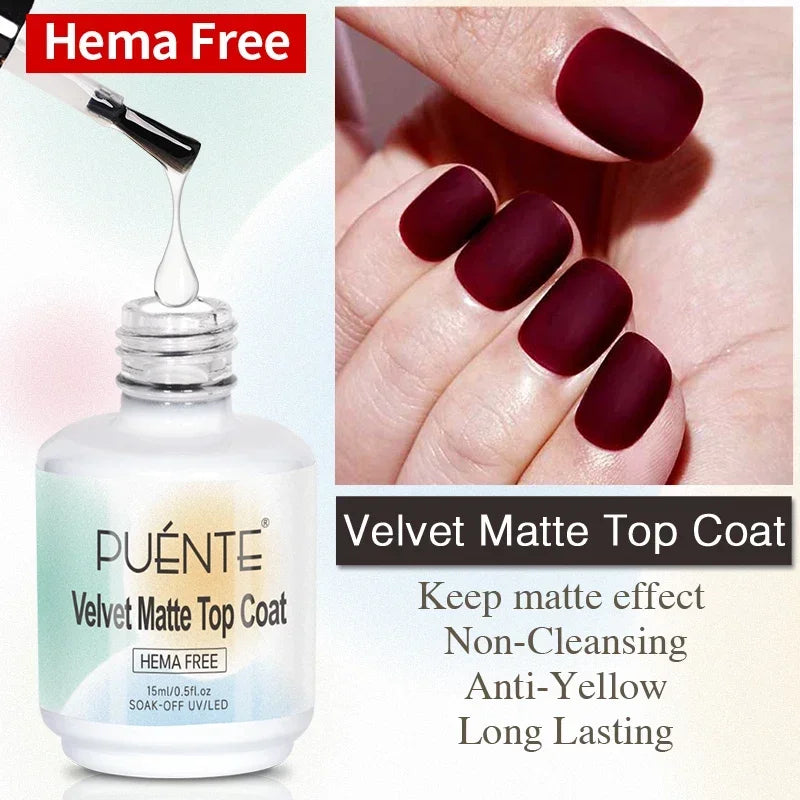 15ML HEMA-Free Base & Top Coat Set – Crystal Glossy & Velvet Matte Finish for Sensitive Nails | Soak-Off UV/LED Gel Varnish