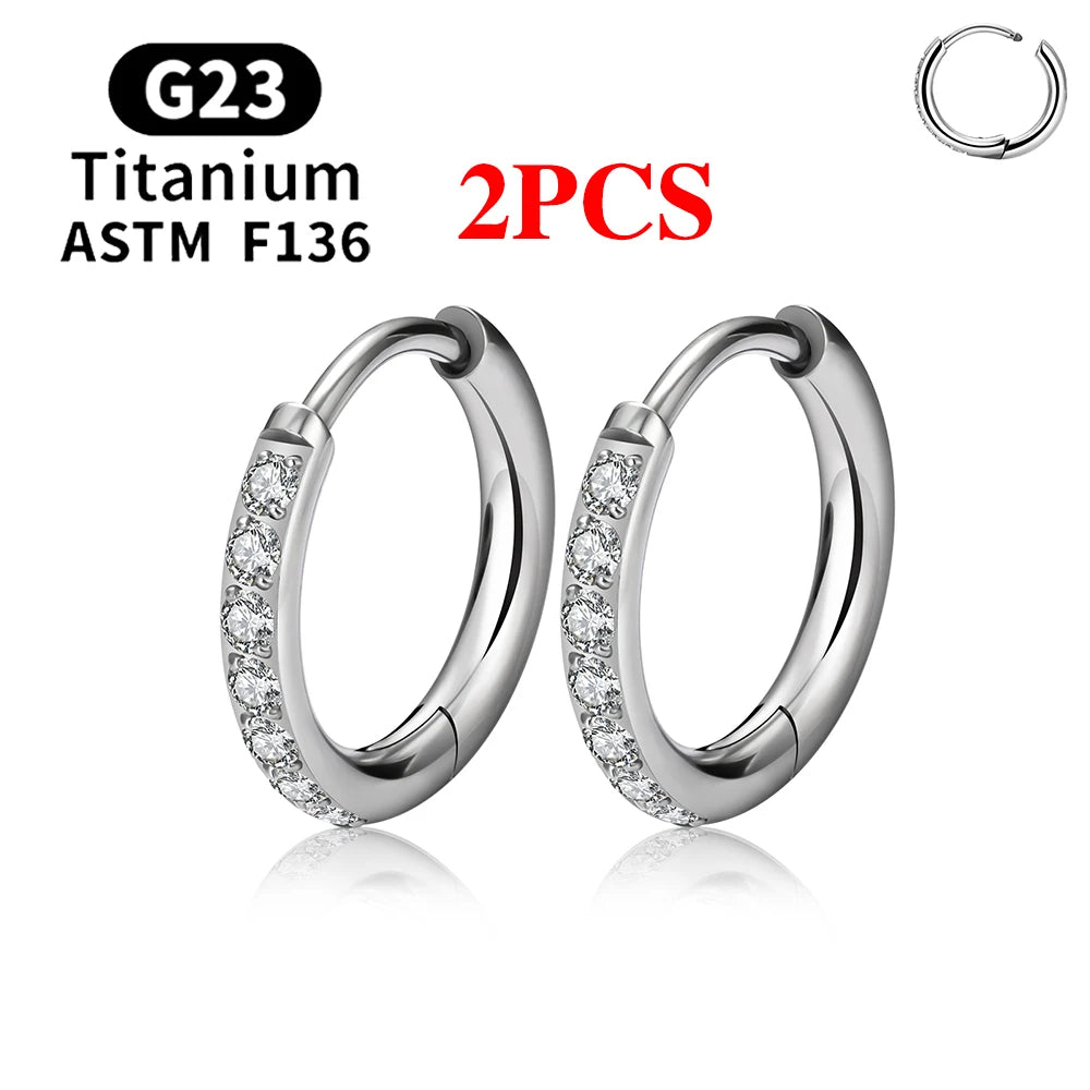 2–20PCS G23 Titanium Hoop Earrings – Hypoallergenic CZ Hinged Nose & Ear Rings for Tragus, Helix, Cartilage & Daith Piercings