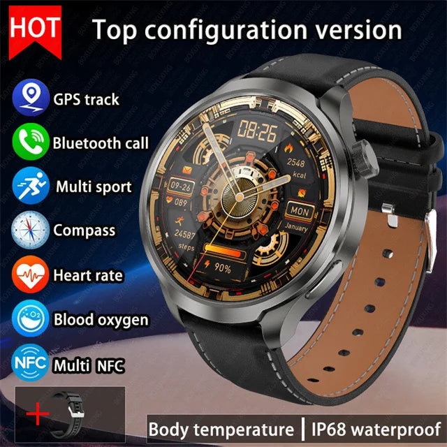 1.85" AMOLED GPS Smartwatch for Men – Outdoor Waterproof Sports Watch with NFC, Bluetooth Calls & Health Tracking