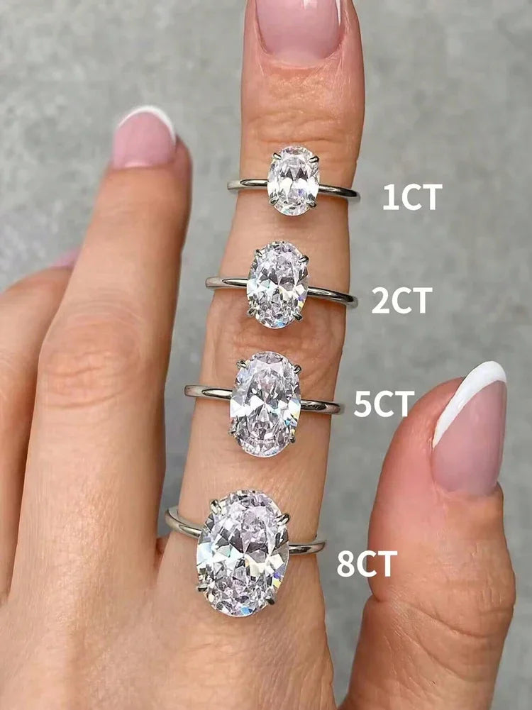 ZirconiaLux™ 925 Sterling Silver Oval-Cut Zircon Ring – 1–8CT Sparkling Engagement & Wedding Band | Luxury Fine Jewelry for Women