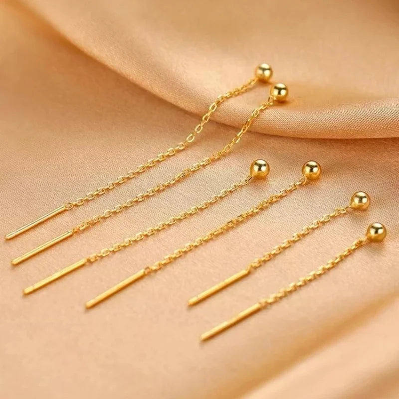 Minimalist Geometric Tassel Earrings – Long Silver Ball Drop Chain Dangle for Women | Trendy K-Pop Inspired Jewelry