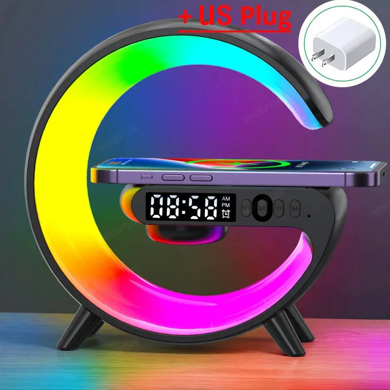 AuraCharge Station™ — 6-in-1 Wireless Charger with Speaker & RGB Night Light