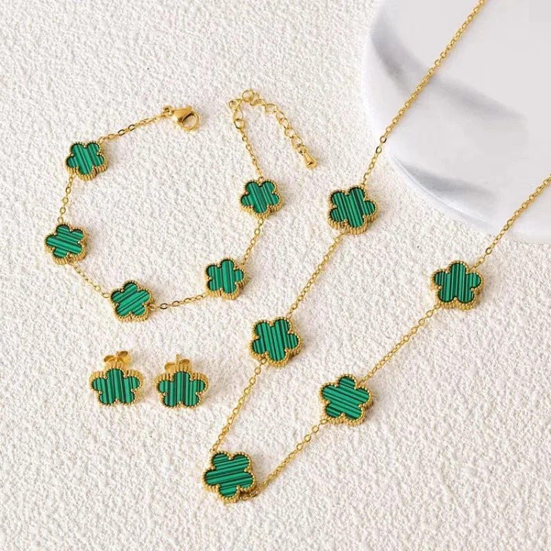 BloomFlip™ Reversible 5-Petal Flower Jewelry Set – Stainless Steel Necklace, Bracelet & Earrings (2-in-1 Wear)