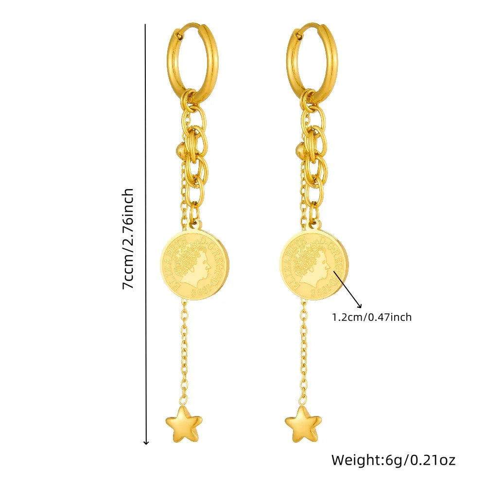 DIEYURO™ Golden Star Portrait Coin Jewelry Set – Necklace, Earrings & Bracelet