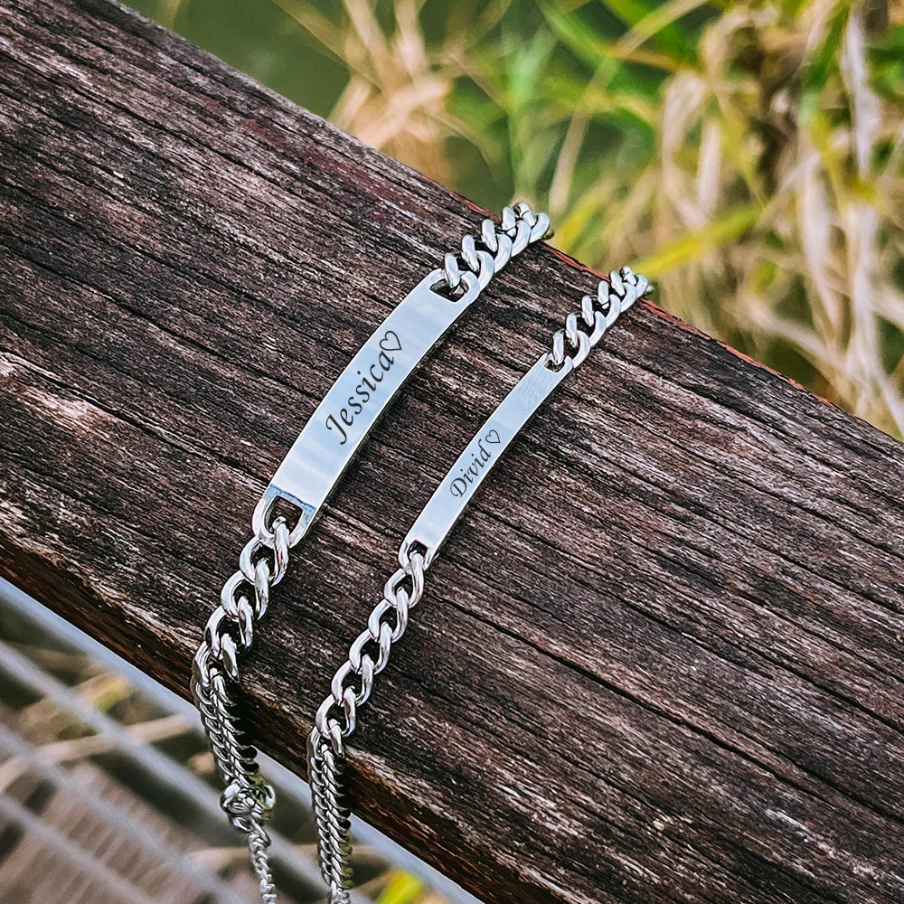 Personalized 2pcs Couple Bracelets – Custom Name Titanium Steel with 18K Gold Plating