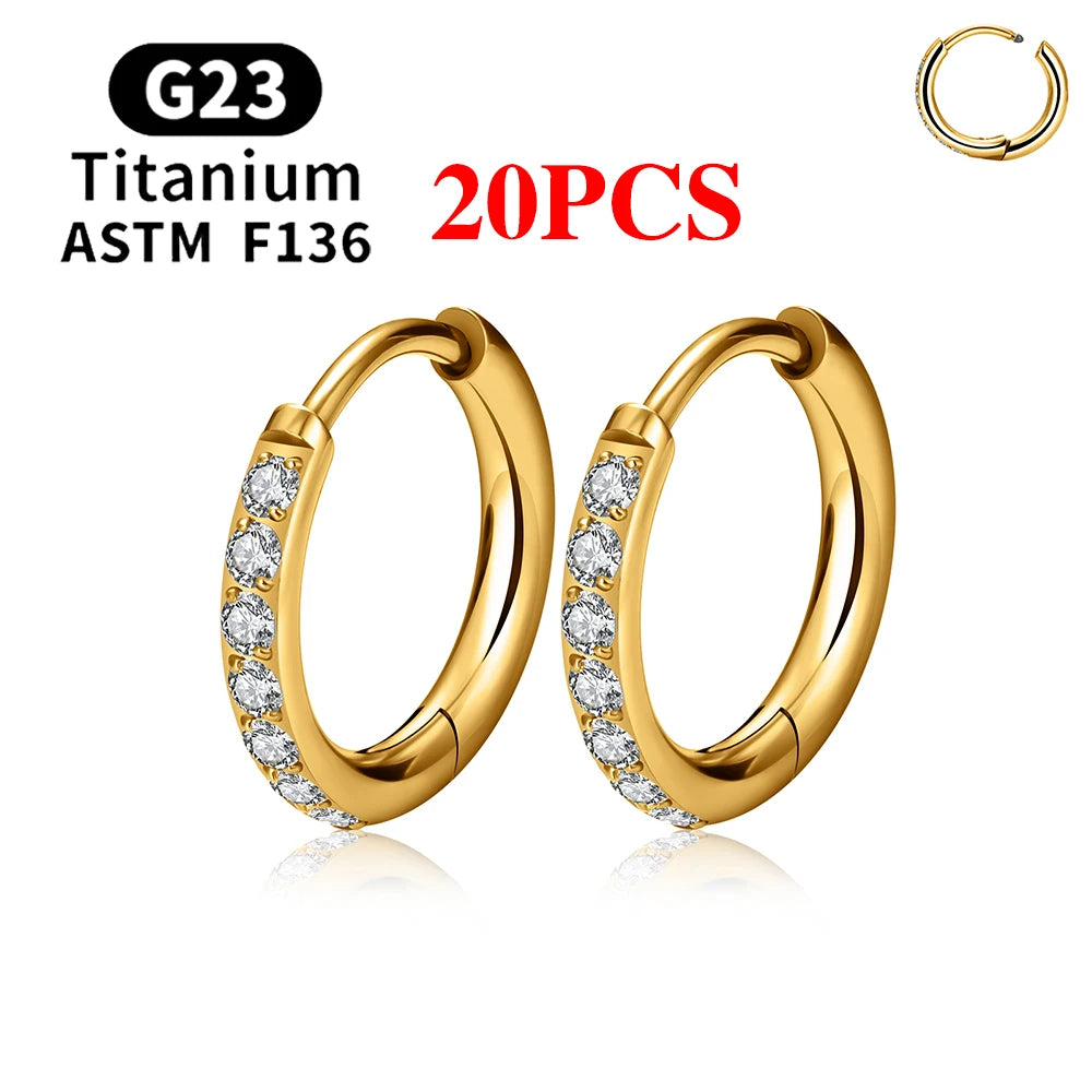 2–20PCS G23 Titanium Hoop Earrings – Hypoallergenic CZ Hinged Nose & Ear Rings for Tragus, Helix, Cartilage & Daith Piercings