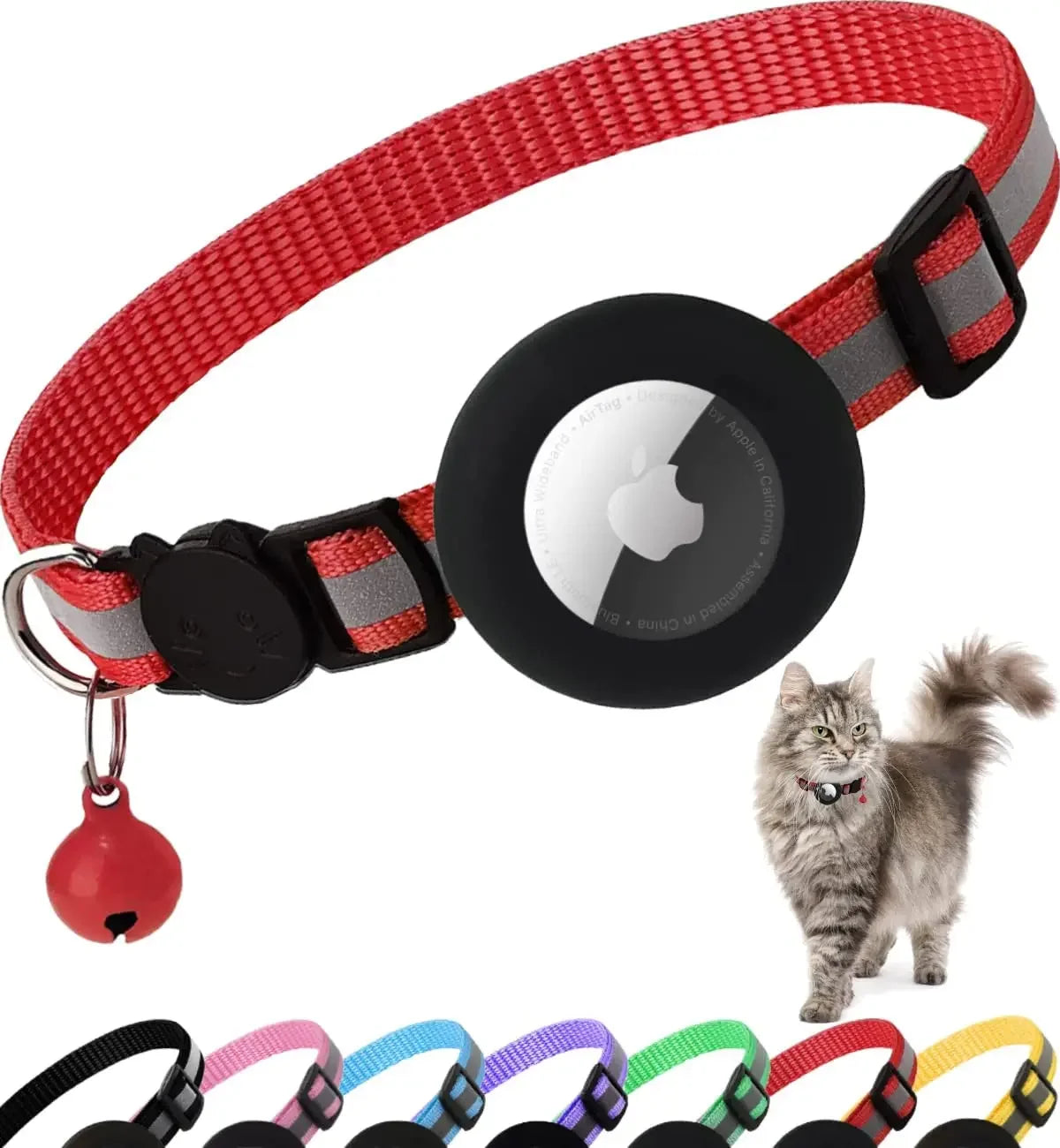 Reflective Breakaway Cat Collar with AirTag Holder & Bell – Safe, Stylish, and Smart Tracking