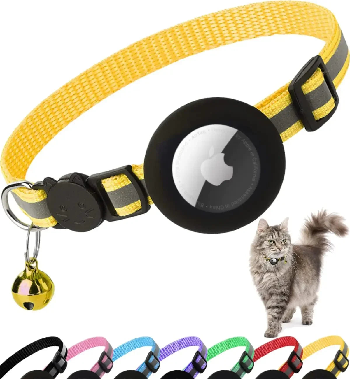 Reflective Breakaway Cat Collar with AirTag Holder & Bell – Safe, Stylish, and Smart Tracking