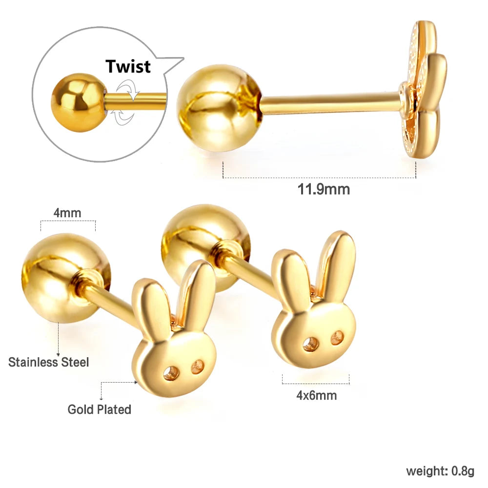 LUXUSTEEL Mini Cute Stud Earrings – Stainless Steel Heart, Butterfly, Rabbit Designs for Women & Girls | Helix & Cartilage Piercing Jewelry