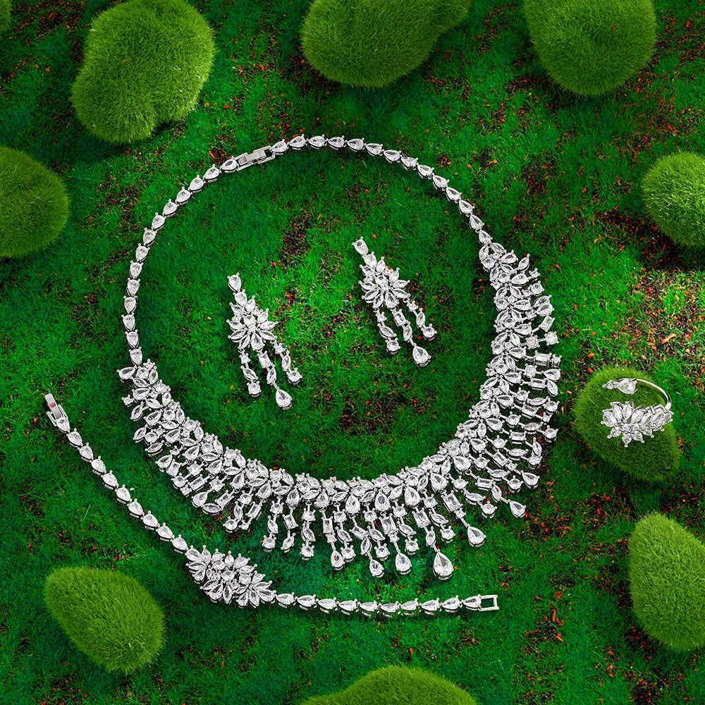 2025 Bestseller: 4-Piece Cubic Zirconia Bridal Wedding Jewelry Set – Timeless Elegance for the Modern Bride