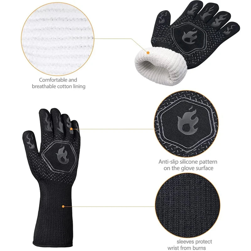 1PC / 1 Pair Heat-Resistant Silicone Oven Gloves – Fireproof, Non-Slip, and Built for BBQ, Grilling & Baking